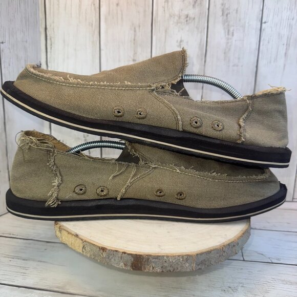 Sanuk Mens 14 Vagabond Sidewalk Surfer Brown Canvas Lightweight Loafer Shoes - Picture 7 of 9